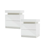 2X Bedside Table 2 Drawers RGB LED Bedroom Nightstand Gloss AURORA WHITE - Furniture > Bedroom
