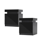 2X Bedside Table 2 Drawers RGB LED Bedroom Nightstand Gloss AURORA BLACK - Furniture > Bedroom