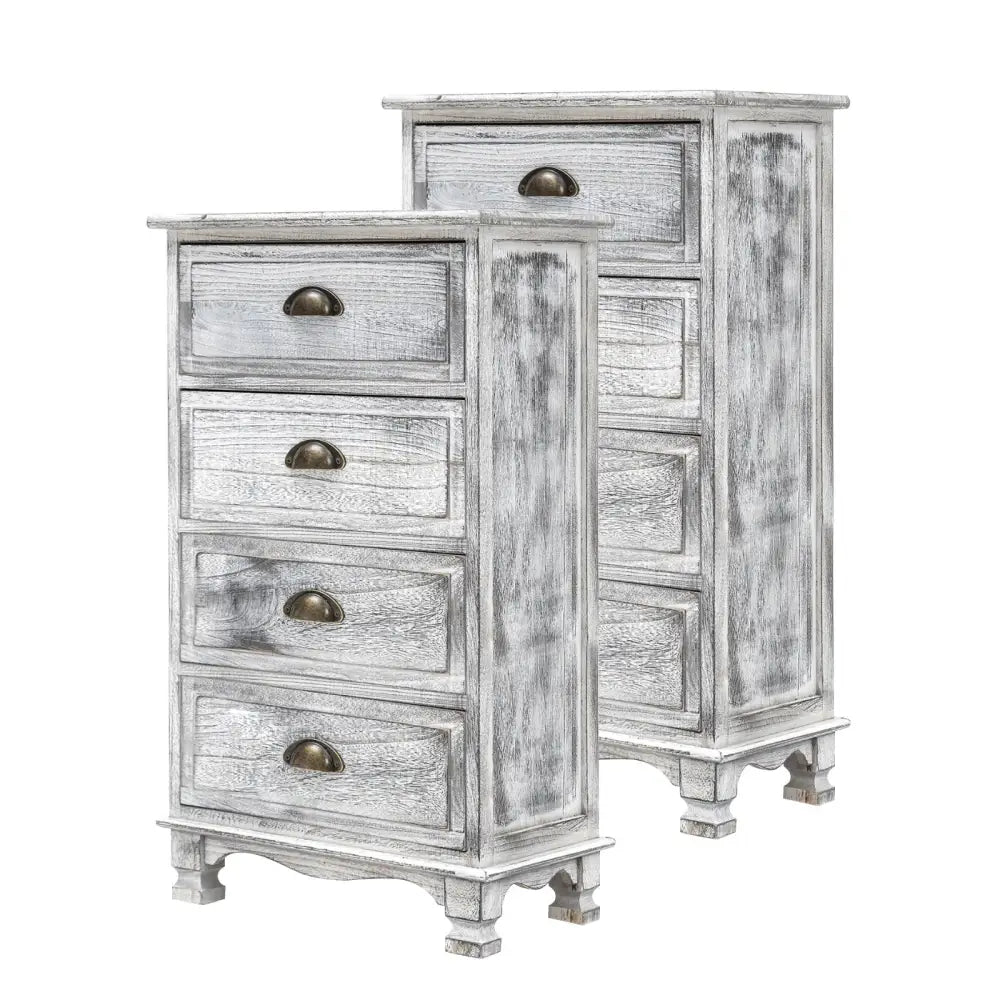2X Bedside Table 4 Drawer Vintage Side Table Storage Bedroom ADELINE GREY - Furniture > Bedroom