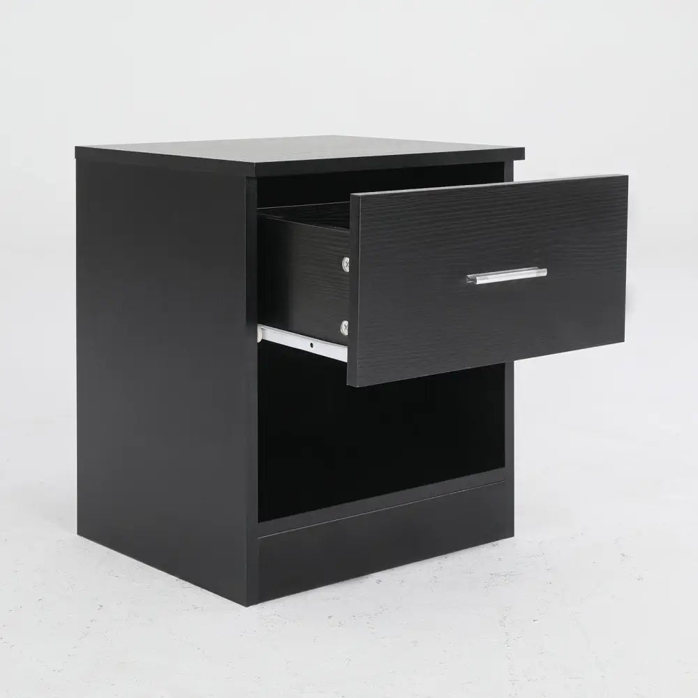 2X Bedside Table Side Storage Nightstand Bedroom 1 Drawer 1 Shelf ELLA - BLACK - Furniture > Bedroom