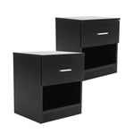 2X Bedside Table Side Storage Nightstand Bedroom 1 Drawer 1 Shelf ELLA - BLACK - Furniture > Bedroom