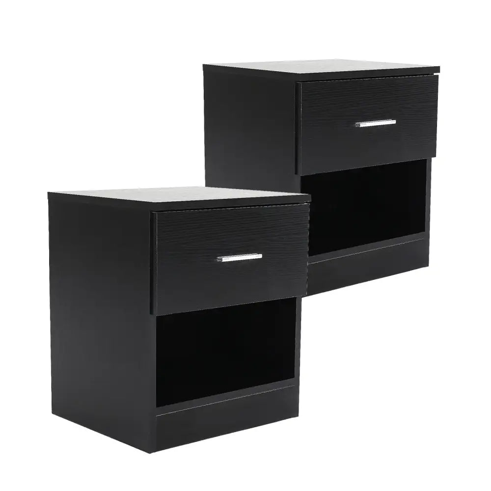 2X Bedside Table Side Storage Nightstand Bedroom 1 Drawer 1 Shelf ELLA - BLACK - Furniture > Bedroom