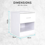 2X Bedside Tables Storage Cabinet Nightstand 1 Drawer 1 Shelf ELLA WHITE - Furniture > Bedroom > Bedside Tables