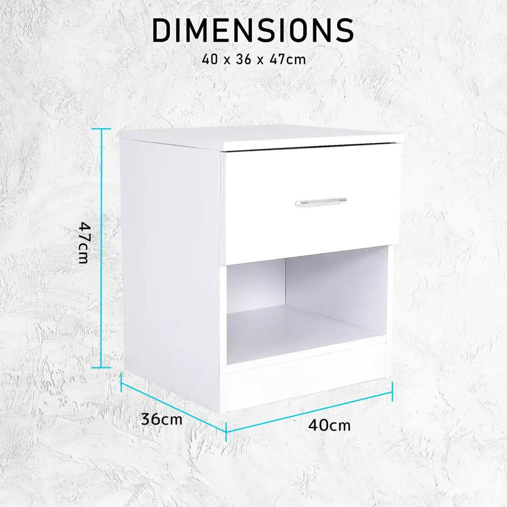 2X Bedside Tables Storage Cabinet Nightstand 1 Drawer 1 Shelf ELLA WHITE - Furniture > Bedroom > Bedside Tables