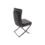 2X Dining Chair Grey Fabric Upholstery Beautiful Quilting Shiny Silver Colour Legs - Furniture > Dining
