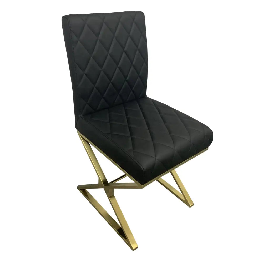 2X Dining Chair Stainless Gold Frame & Seat Black PU Leather - Furniture > Bar Stools & Chairs