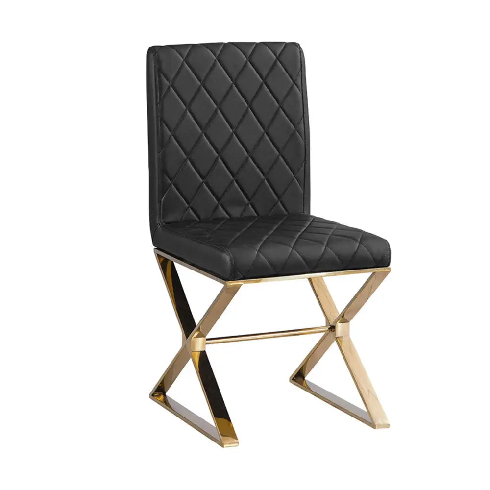2X Dining Chair Stainless Gold Frame & Seat Black PU Leather - Furniture > Bar Stools & Chairs