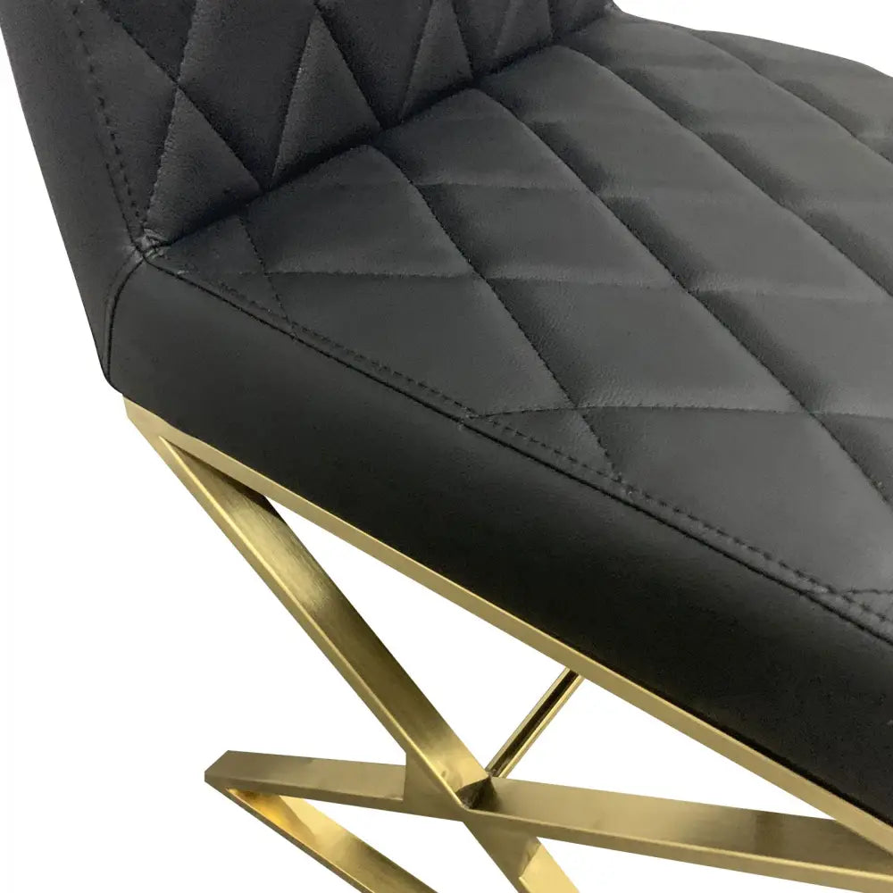 2X Dining Chair Stainless Gold Frame & Seat Black PU Leather - Furniture > Bar Stools & Chairs