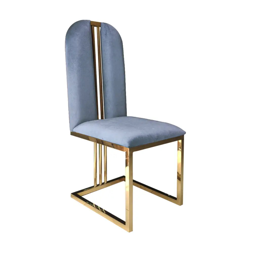 2X Dining Chair Stainless Gold Frame & Seat Blue Fabric - Furniture > Bar Stools & Chairs > Table & Bar Stools