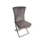 2x Dining Chairs Grey Fabric Upholstery Quilting Silver Color Legs - Furniture > Dining > Kitchen & Dining Chairs