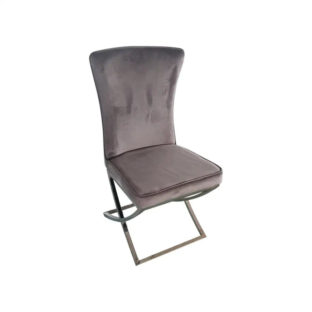 2x Dining Chairs Grey Fabric Upholstery Quilting Silver Color Legs - Furniture > Dining > Kitchen & Dining Chairs