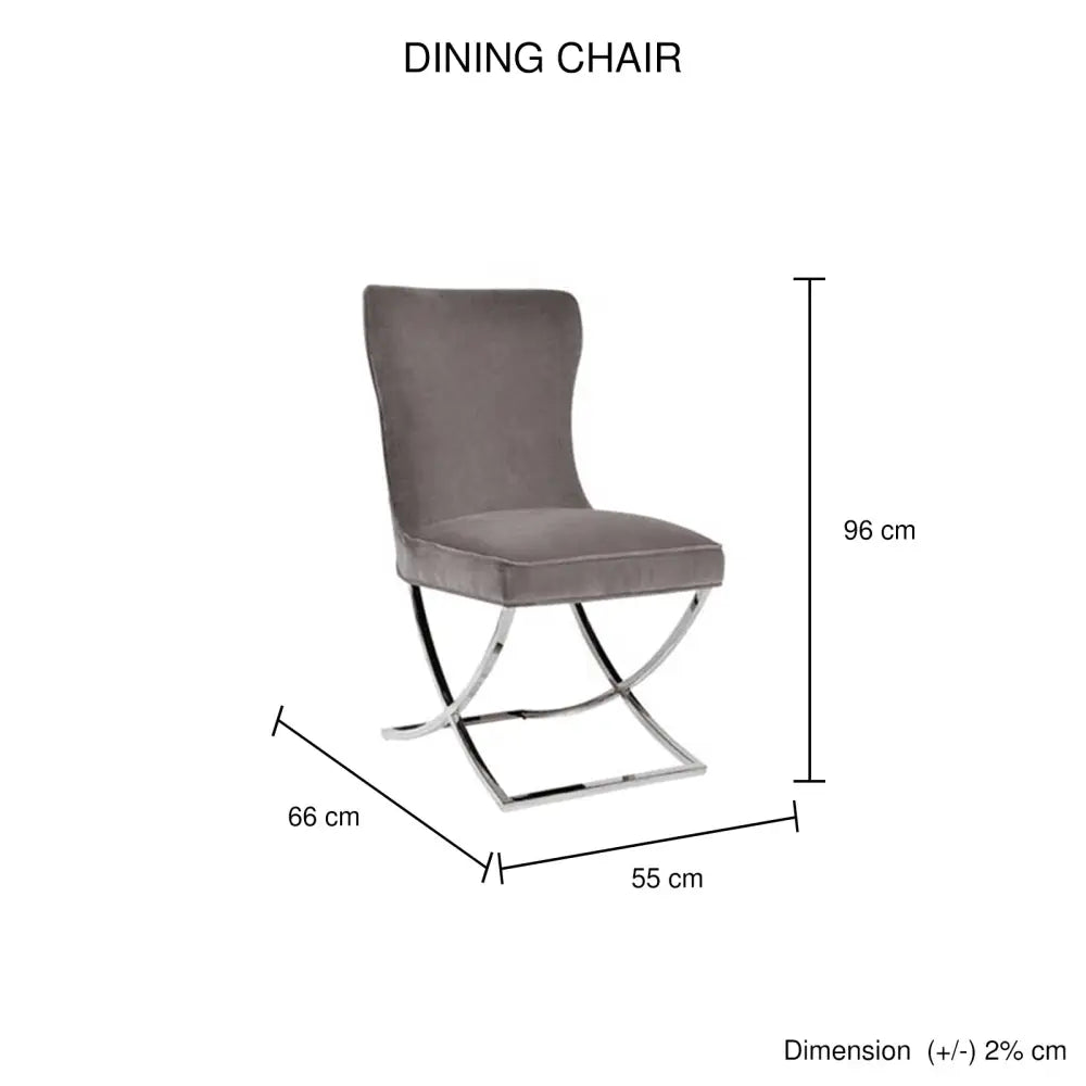 2x Dining Chairs Grey Fabric Upholstery Quilting Silver Color Legs - Furniture > Dining > Kitchen & Dining Chairs