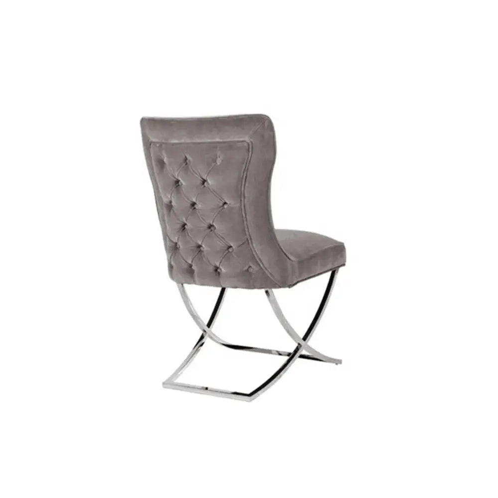 2x Dining Chairs Grey Fabric Upholstery Quilting Silver Color Legs - Furniture > Dining > Kitchen & Dining Chairs
