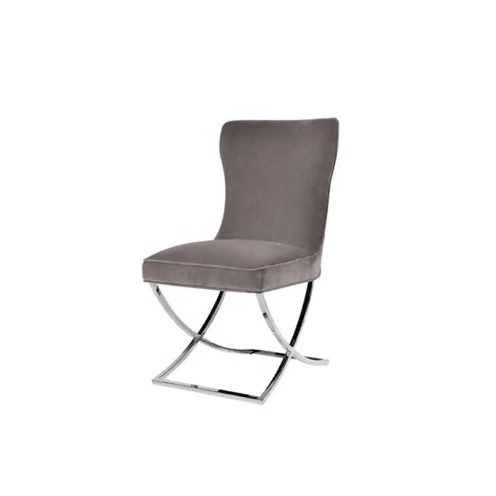 2x Dining Chairs Grey Fabric Upholstery Quilting Silver Color Legs - Furniture > Dining > Kitchen & Dining Chairs