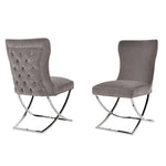 2x Dining Chairs Grey Fabric Upholstery Quilting Silver Color Legs - Furniture > Dining > Kitchen & Dining Chairs