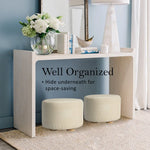 2X Fabric Ottoman Round Wooden Leg Foot Stool - BEIGE - Furniture > Living Room