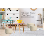 2X Fabric Ottoman Round Wooden Leg Foot Stool - BEIGE - Furniture > Living Room