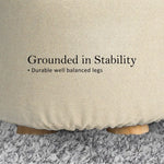 2X Fabric Ottoman Round Wooden Leg Foot Stool - BEIGE - Furniture > Living Room