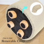 2X Fabric Ottoman Round Wooden Leg Foot Stool - BEIGE - Furniture > Living Room
