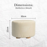 2X Fabric Ottoman Round Wooden Leg Foot Stool - BEIGE - Furniture > Living Room