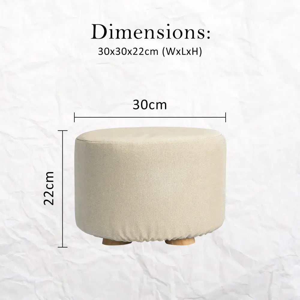 2X Fabric Ottoman Round Wooden Leg Foot Stool - BEIGE - Furniture > Living Room