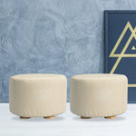 2X Fabric Ottoman Round Wooden Leg Foot Stool - BEIGE - Furniture > Living Room