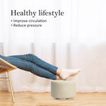 2X Fabric Ottoman Round Wooden Leg Foot Stool - BEIGE - Furniture > Living Room