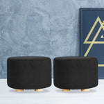 2X Fabric Ottoman Round Wooden Leg Foot Stool - BLACK - Furniture > Living Room