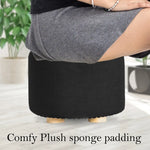 2X Fabric Ottoman Round Wooden Leg Foot Stool - BLACK - Furniture > Living Room