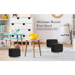 2X Fabric Ottoman Round Wooden Leg Foot Stool - BLACK - Furniture > Living Room
