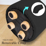 2X Fabric Ottoman Round Wooden Leg Foot Stool - BLACK - Furniture > Living Room
