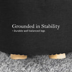 2X Fabric Ottoman Round Wooden Leg Foot Stool - BLACK - Furniture > Living Room