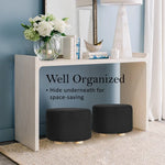 2X Fabric Ottoman Round Wooden Leg Foot Stool - BLACK - Furniture > Living Room
