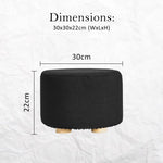 2X Fabric Ottoman Round Wooden Leg Foot Stool - BLACK - Furniture > Living Room