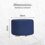 2X Fabric Ottoman Round Wooden Leg Foot Stool - DARK BLUE - Furniture > Living Room