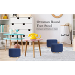 2X Fabric Ottoman Round Wooden Leg Foot Stool - DARK BLUE - Furniture > Living Room