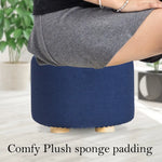 2X Fabric Ottoman Round Wooden Leg Foot Stool - DARK BLUE - Furniture > Living Room