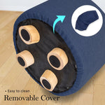 2X Fabric Ottoman Round Wooden Leg Foot Stool - DARK BLUE - Furniture > Living Room