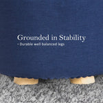 2X Fabric Ottoman Round Wooden Leg Foot Stool - DARK BLUE - Furniture > Living Room