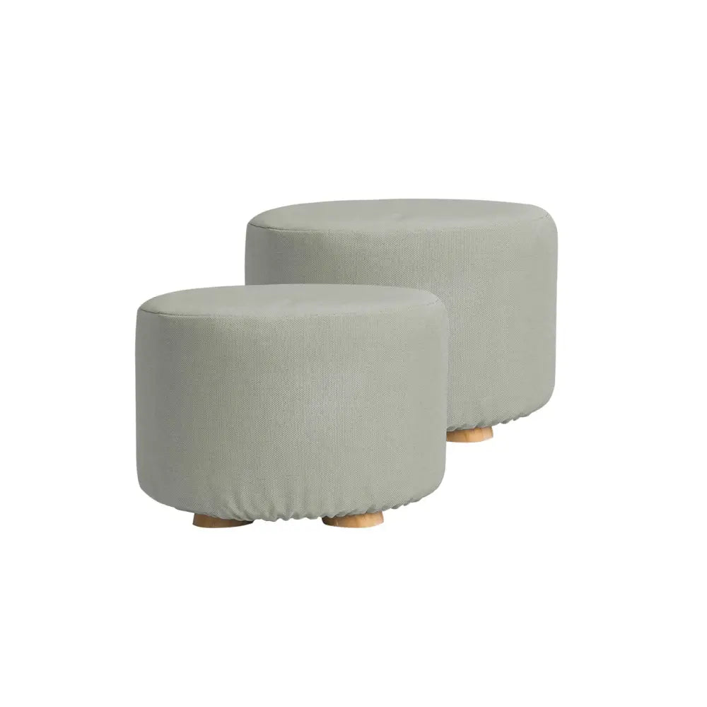2X Fabric Ottoman Round Wooden Leg Foot Stool - GREY - Furniture > Living Room