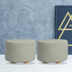 2X Fabric Ottoman Round Wooden Leg Foot Stool - GREY - Furniture > Living Room