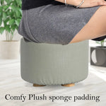 2X Fabric Ottoman Round Wooden Leg Foot Stool - GREY - Furniture > Living Room