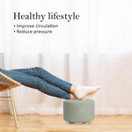 2X Fabric Ottoman Round Wooden Leg Foot Stool - GREY - Furniture > Living Room