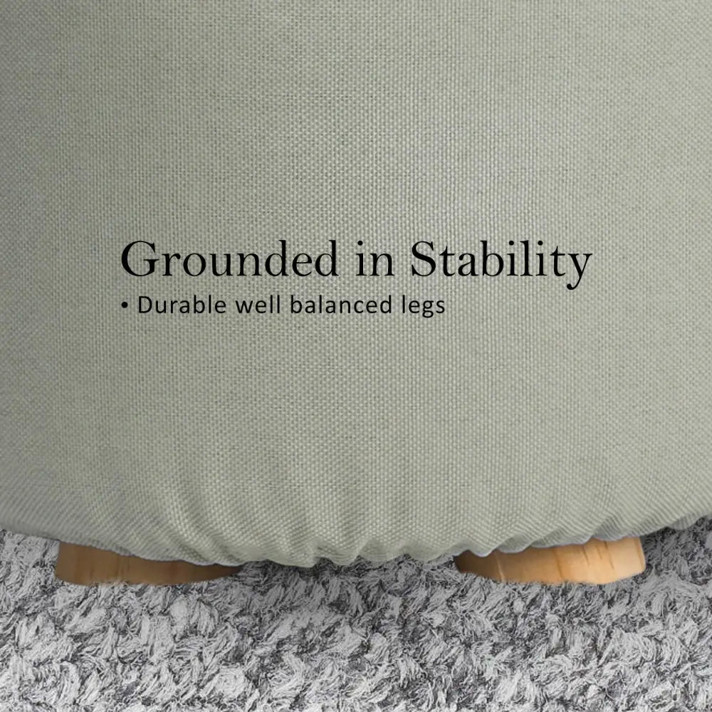 2X Fabric Ottoman Round Wooden Leg Foot Stool - GREY - Furniture > Living Room