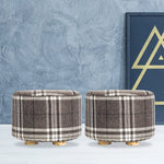 2X Fabric Ottoman Round Wooden Leg Foot Stool - LATTICE - Furniture > Living Room