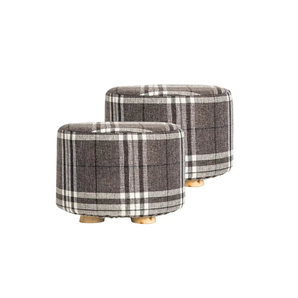 2X Fabric Ottoman Round Wooden Leg Foot Stool - LATTICE - Furniture > Living Room
