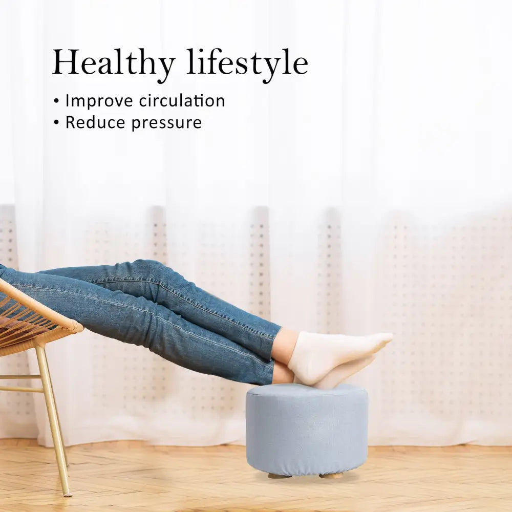 2X Fabric Ottoman Round Wooden Leg Foot Stool - LIGHT BLUE - Furniture > Living Room