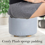 2X Fabric Ottoman Round Wooden Leg Foot Stool - LIGHT BLUE - Furniture > Living Room