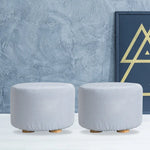 2X Fabric Ottoman Round Wooden Leg Foot Stool - LIGHT BLUE - Furniture > Living Room