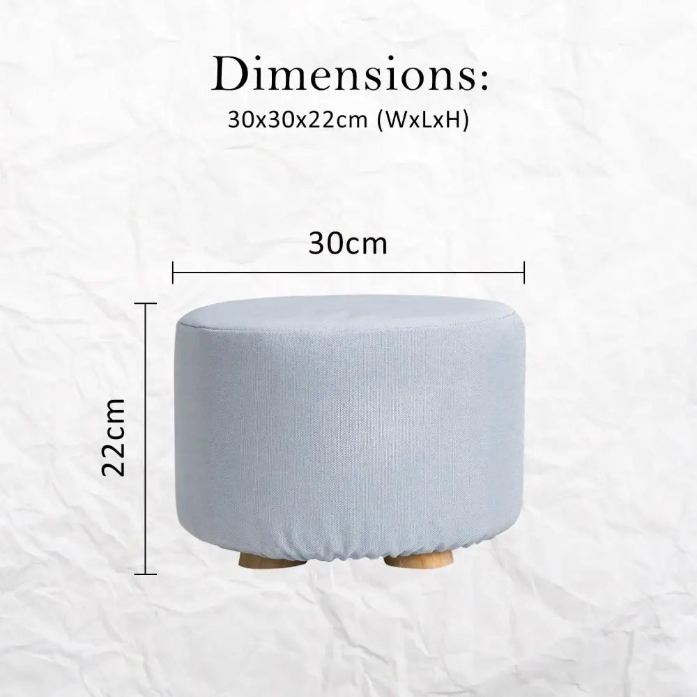 2X Fabric Ottoman Round Wooden Leg Foot Stool - LIGHT BLUE - Furniture > Living Room